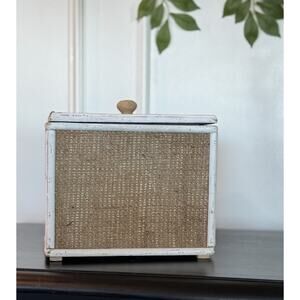 Three Hands Corp Woven Burlap Wooden Box Lid Square 8.25" Decorative Storage